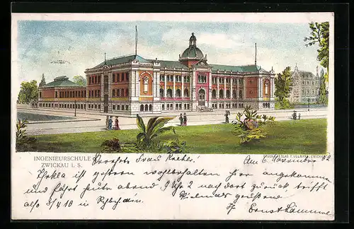 Lithographie Zwickau i. S., Ansicht der Ingenieurschule