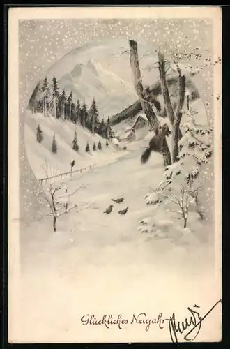 AK Autograph Rudolf von Wrbna, an Prinz Josef Clemens von Bayern, Neujahrsgruss mit Eichhörnchen