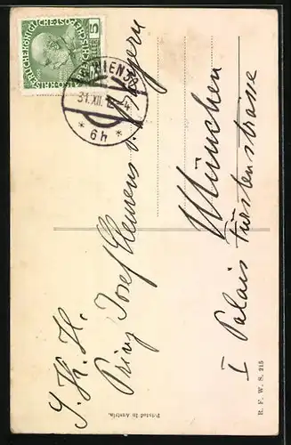 AK Autograph Rudolf von Wrbna, an Prinz Josef Clemens von Bayern, Neujahrsgruss mit Eichhörnchen