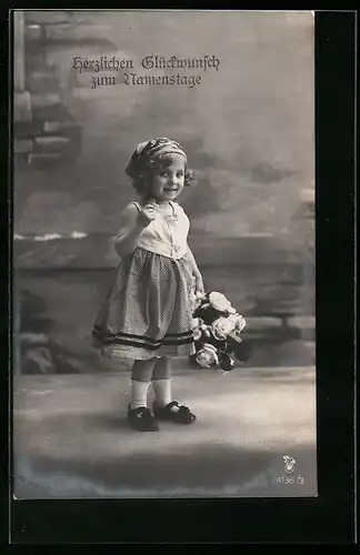 Foto-AK RPH Nr. 4136 /3: Mädchen mit Rosen, Glückwunsch zum Namenstag