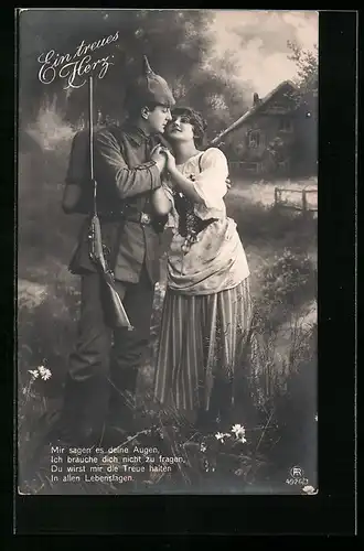 Foto-AK RPH Nr. 4926 /3: Ein truees Herz, Mir sagen es deine Augen..., Soldat mit seiner Frau