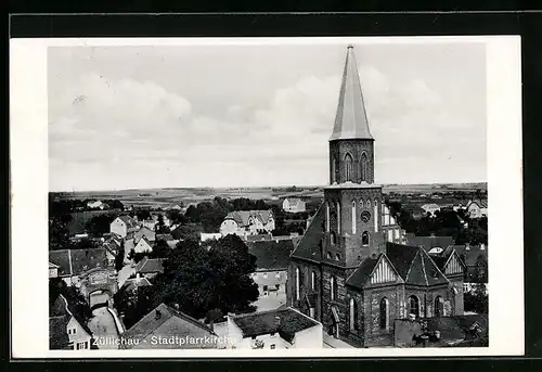 AK Züllichau, Stadtpfarrkirche im Ortsbild
