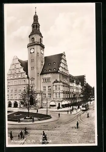 AK Allenstein, Rathaus und Strassenbahn