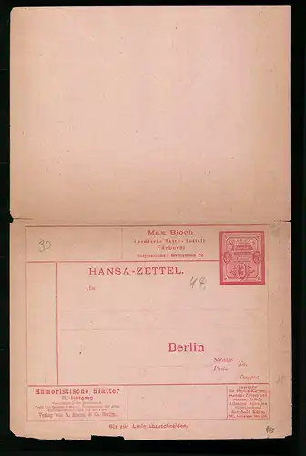 Klapp-AK Hansa-Zettel Max Bloch, Hansa Berliner Verkehrsanstalt
