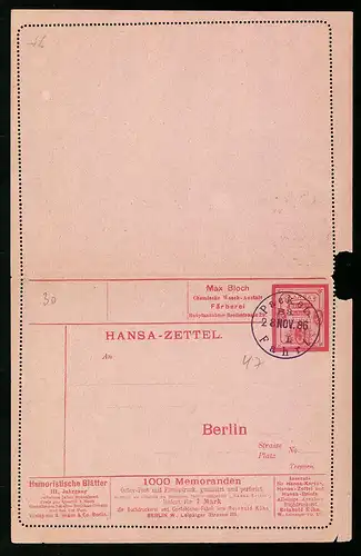 Klapp-AK Hansa-Zettel, Private Stadtpost, Hansa Berliner Verkehrsanstalt, Ganzsache