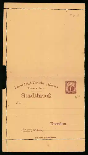 Klapp-AK Stadtbrief, Privat-Brief-Verkehr Hansa Dresden, Ganzsache
