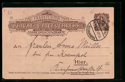 AK Correspondenzkarte, Frankfurter Privat-Briefverkehr, Ganzsache