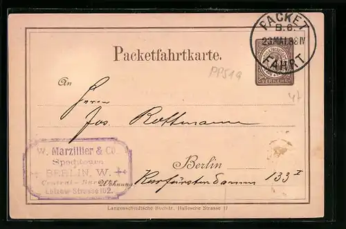 AK Packetfahrtkarte, 1888, Berliner Packetfahrt AG, Ganzsache