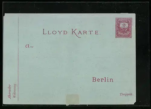 AK Berlin, Lloyd-Karte, Lloyd Deutsche Privat-Post, Ganzsache
