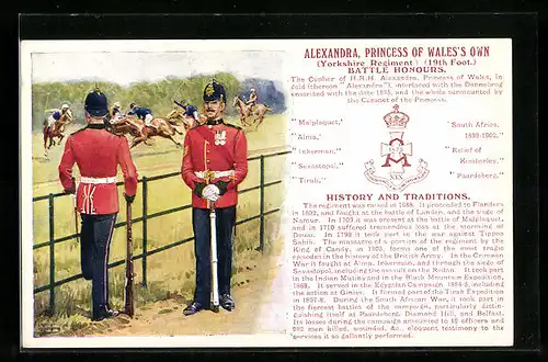 Künstler-AK Alexandra, Princess of Wales`s Own Yorkshire Regiment, 19th Foot., Soldaten in Uniform beim Polospiel