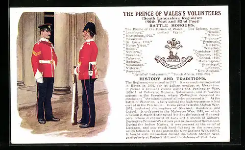 Künstler-AK The Prince of Wales` Volunteers, South Lancashire Regiment, 40th Foot and 82 Foot, Uniformen