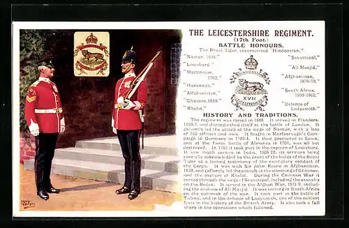 Künstler-AK The Leicestershire Regiment, 17th Foot., Battle Honours, Soldaten in Uniform