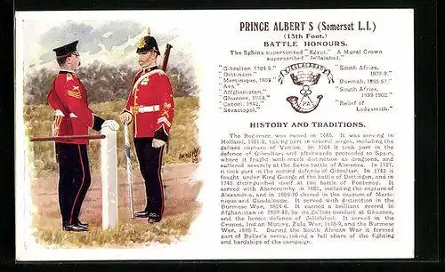Künstler-AK Prince Albert S, 13th Foot., Battle Honours, History and Traditons
