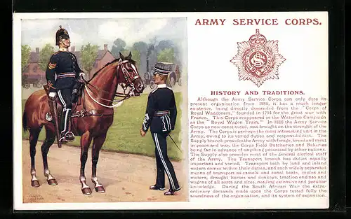 Künstler-AK Army Service Corps, Britische Soldaten in Uniformen mit Pferd, Regiment