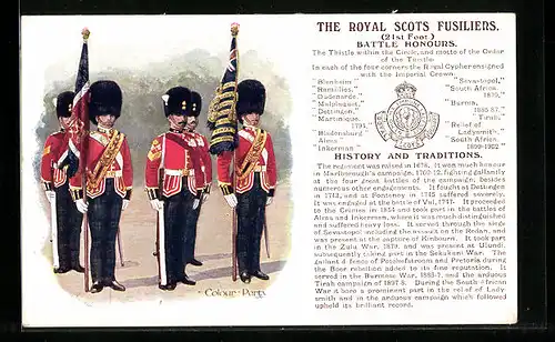 Künstler-AK The Royal Scots Fusiliers, 21st Foot., Colour Party, Fahnenträger