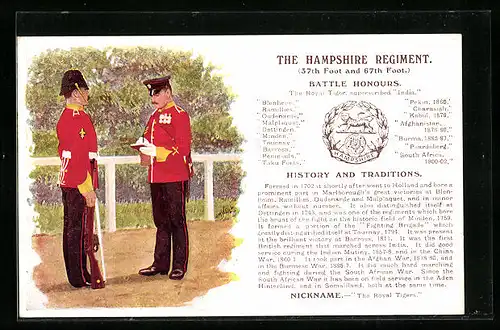 Künstler-AK The Hampshire Regiment, 37th Foot and 67th Foot, britische Soldaten in Uniform