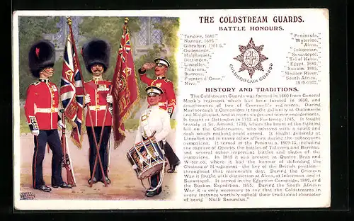 Künstler-AK The Coldstream Guards, Battle Honours, britische Soldaten in Uniform