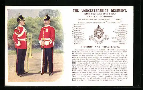 Künstler-AK The Worcestershire Regiment, 29th Foot and 36th Foot., britische Soldaten in Uniform