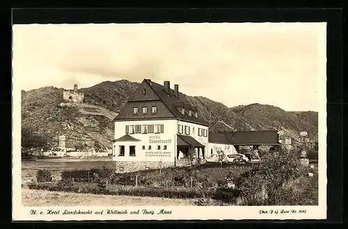 AK St. Goar-Fellen, Hotel-Gasthof Landsknecht, Burg Maus