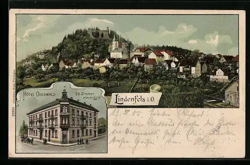 AK Lindenfels i. O., Ortsansicht, Hotel Odenwald