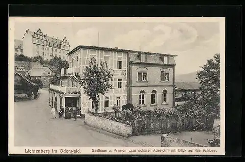 AK Lichtenberg i. Odenwald, Gasthaus und Pension zur schönen Aussicht, Schloss