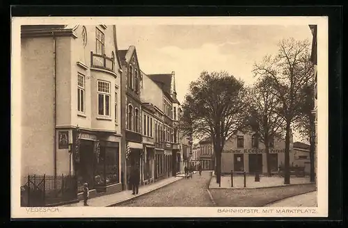 AK Vegesack, Bahnhofstrasse mit Marktplatz