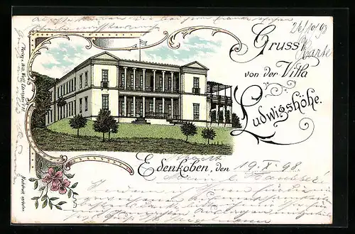 Lithographie Edenkoben, Villa Ludwigshöhe