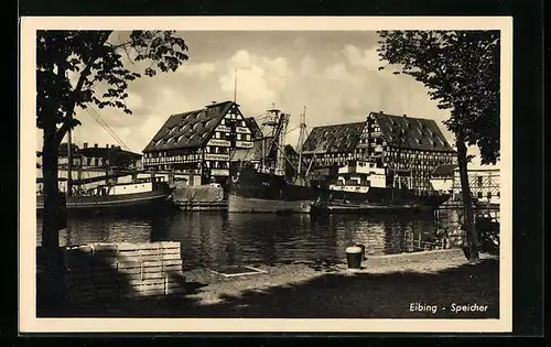 AK Elbing, Hafenpartie mit Speicher
