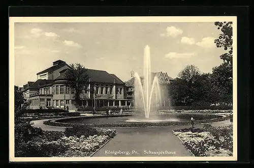 AK Königsberg i. Pr., Schauspielhaus mit Fontäne
