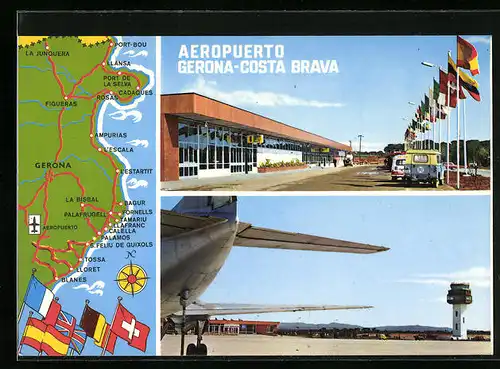 AK Gerona-Costa Brava, Aeropuerto, Flughafengebäude, Funkturm