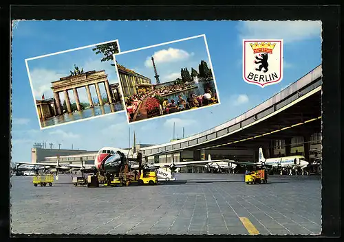 AK Berlin-Tempelhof, Zentralflughafen, Flughafengebäude mit Flugzeugen