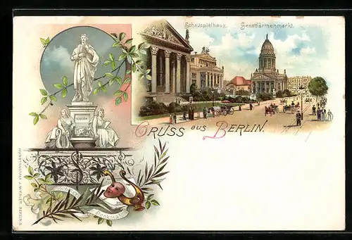 Lithographie Berlin, Schauspielhaus, Gendarmenmarkt