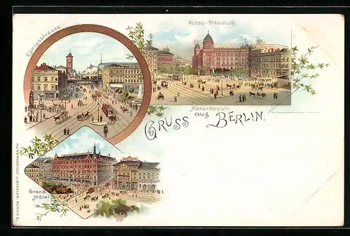 Lithographie Berlin, Polizei-Präsidium, Königstrasse