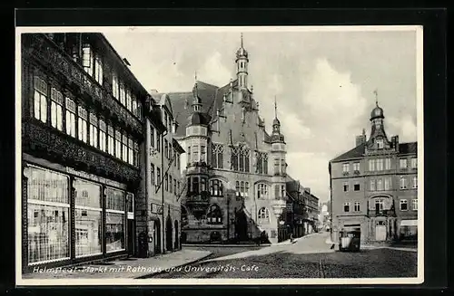 AK Helmstedt, Markt mit Rathaus und Universitäts-Cafe