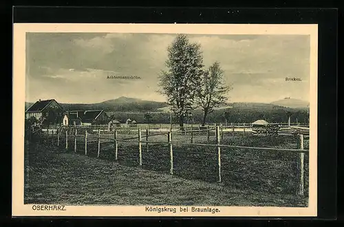 AK Königskrug b. Braunlage, Blick auf Achtermannshöhe und Brocken