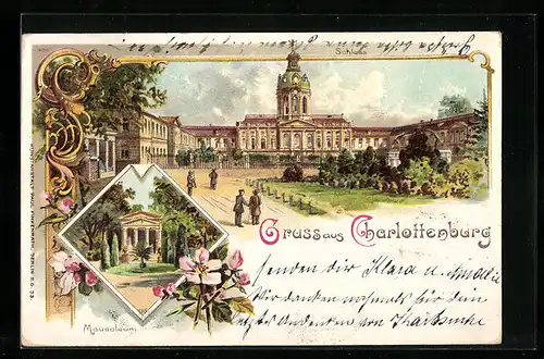 Lithographie Berlin-Charlottenburg, Schloss und Mausoleum