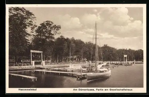 AK Berlin-Hessenwinkel, Am Dämeritzsee, Partie am Gesellschaftshaus