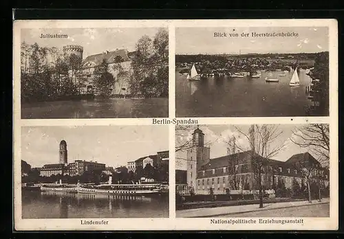 AK Berlin-Spandau, Juliusturm, Blick von der Heerstrassenbrücke, Lindenufer, Nationalpolitische Erziehungsanstalt