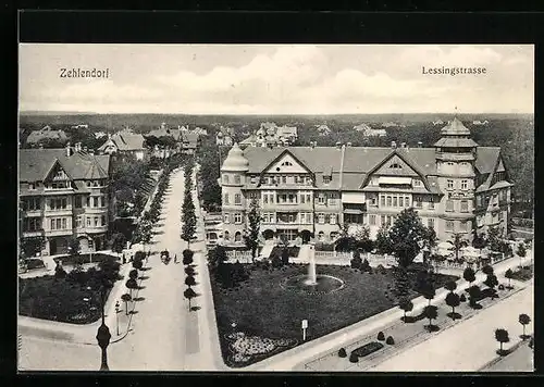 AK Zehlendorf, Die Lessingstrasse aus der Vogelschau