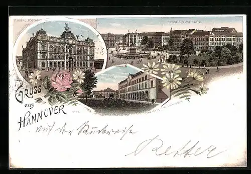 Lithographie Hannover, Ernst-August-Platz, Lyzeum, Realschule