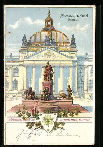 Lithographie Berlin, Blick auf das Bismarck-Denkmal