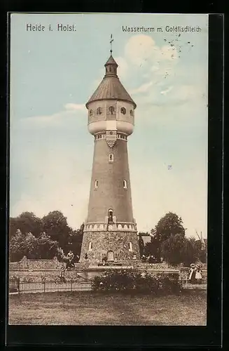 AK Heide i. Holst., Wasserturm m. Goldfischteich
