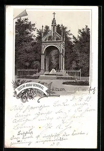 Lithographie Lützen / Sa., Gustav Adolf-Denkmal