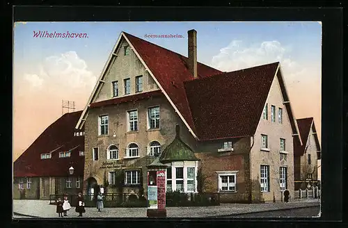 AK Wilhelmshaven, am Seemannsheim, Litfasssäule