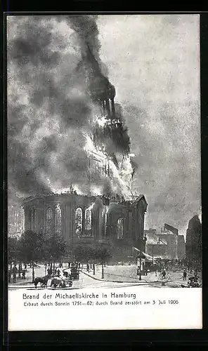 AK Hamburg-Neustadt, Brand der Michaeliskirche 1906