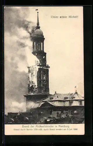 AK Hamburg-Neustadt, Brand der Michaeliskirche 1906