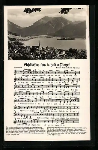 AK Schliersee, Uferpartie mit Kirche, Schliersee das ist halt a Platzel, Lied
