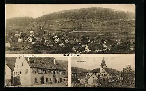 AK Steinkirchen, Gesamtansicht mit Umgebung, Gasthaus zur Traube, Dorfpartie