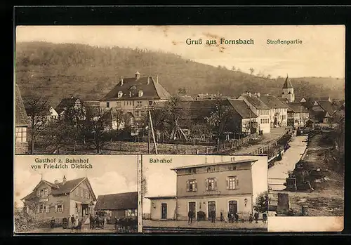 AK Fornsbach, Teilansicht mit Strasse, Bahnhof, Gasthof zum Bahnhof von Friedrich Dietrich