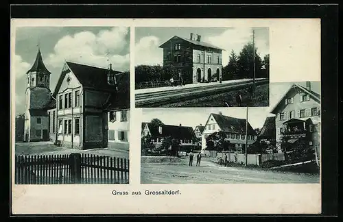 AK Grossaltdorf, Bahnhof, Strassenpartie, Kirche